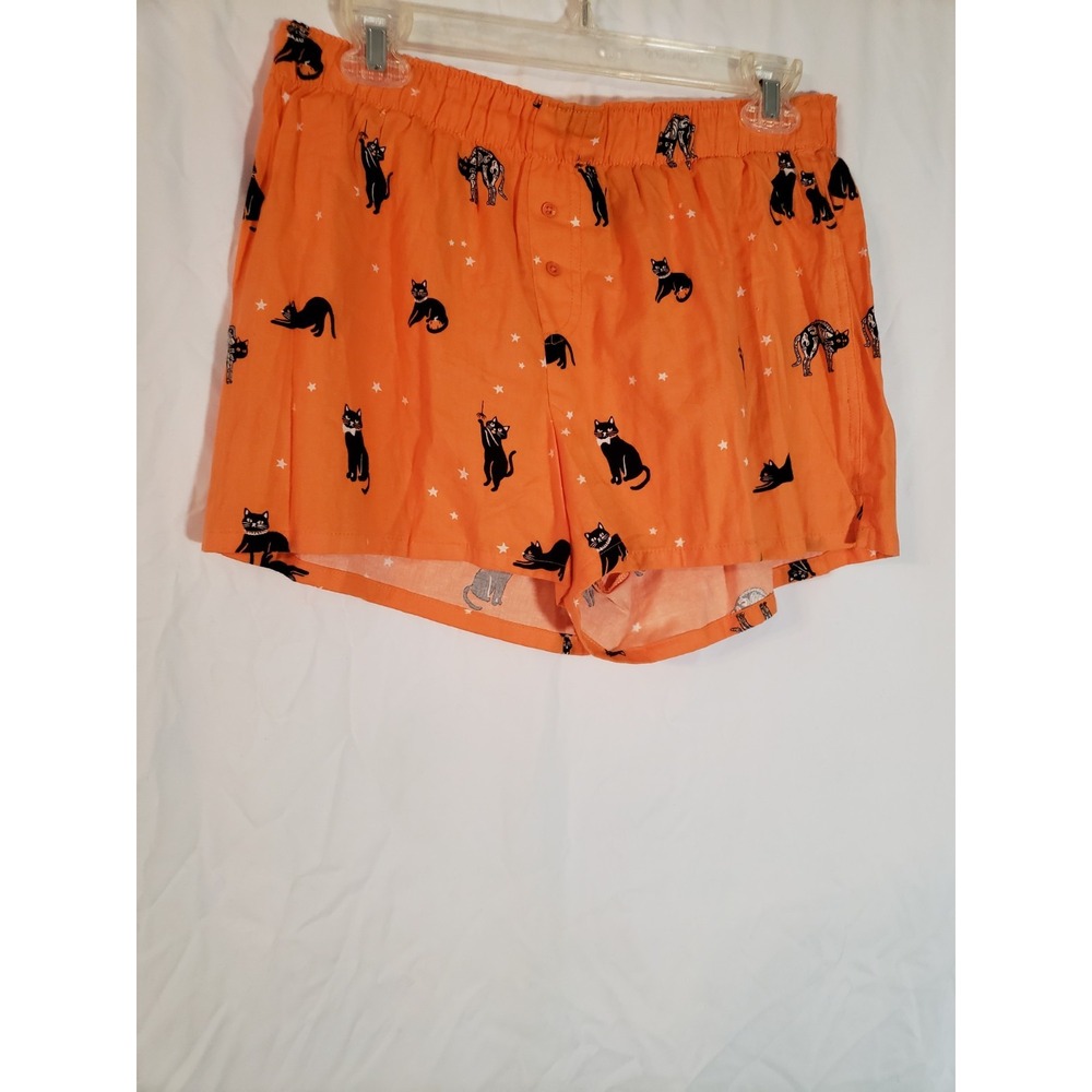 Women's Hide & Eek Orange And Black Cat Sleep Short Size M (H308)